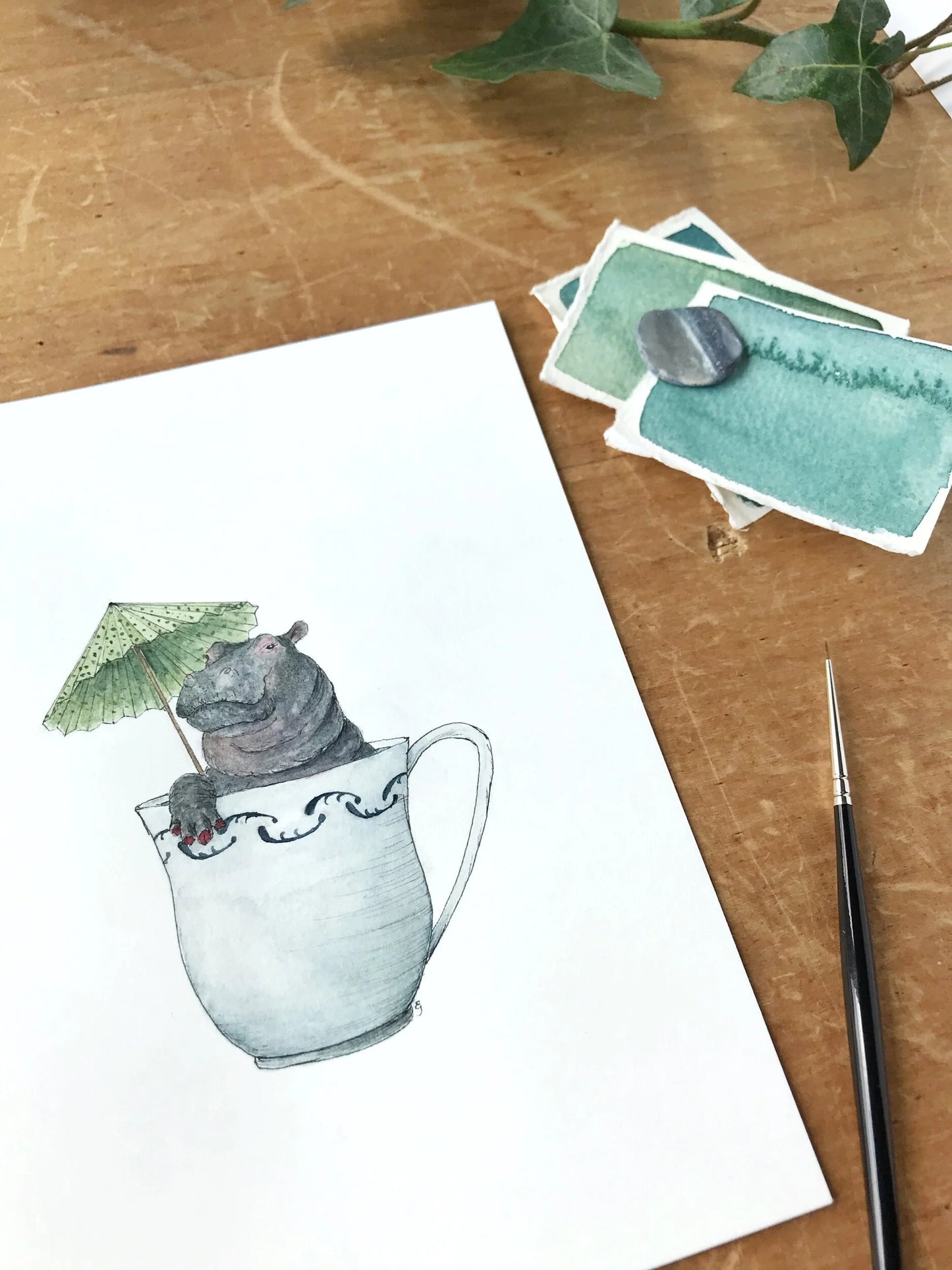 Hippo in a Teacup Giclée Print