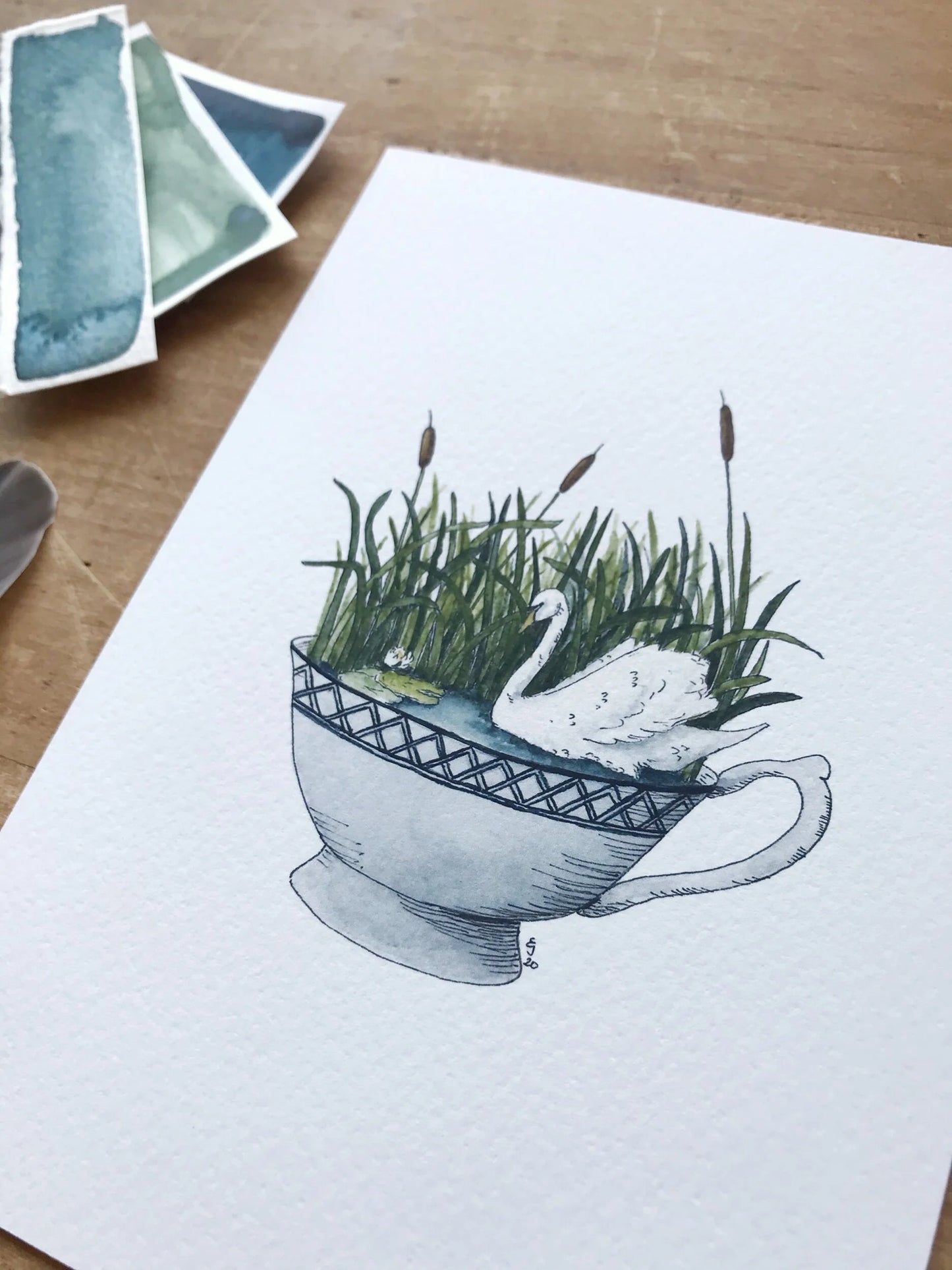 Swan in a Teacup Giclée Print