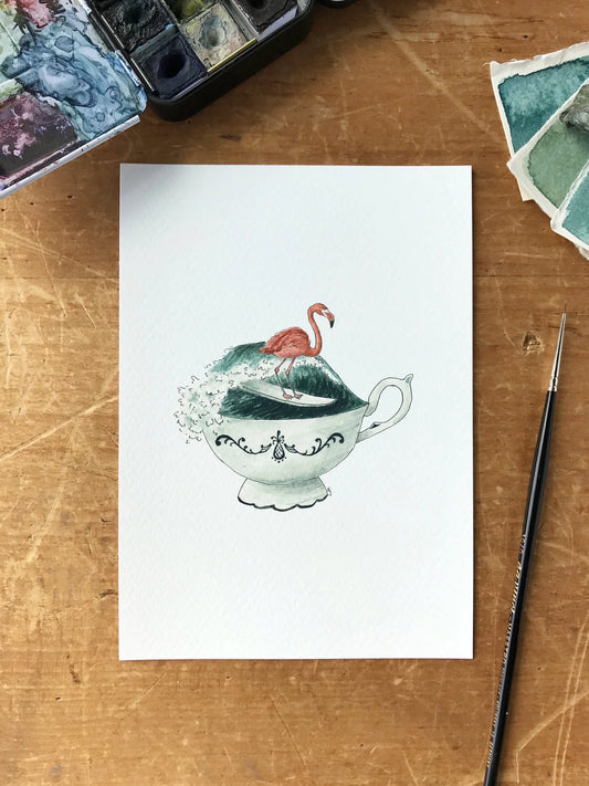 Surfing Flamingo Giclée Print