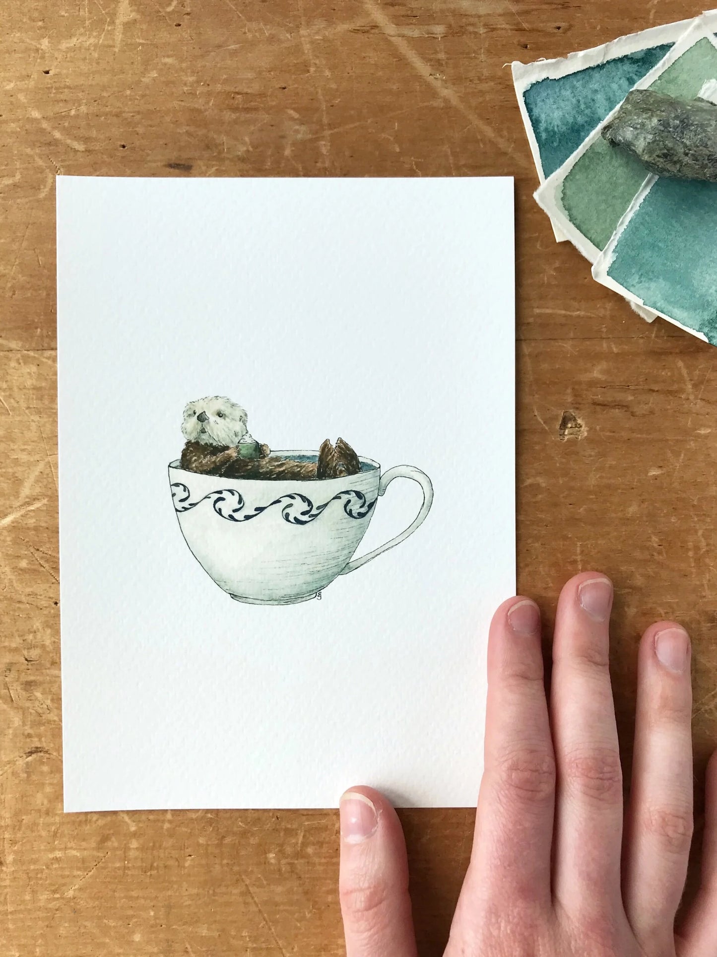 Otter in a Teacup Giclée Print