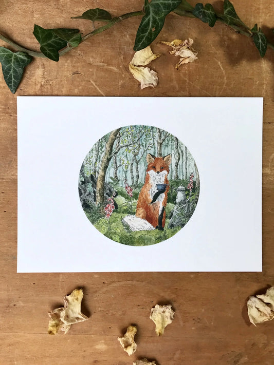 Fox and Foxgloves Giclée Print