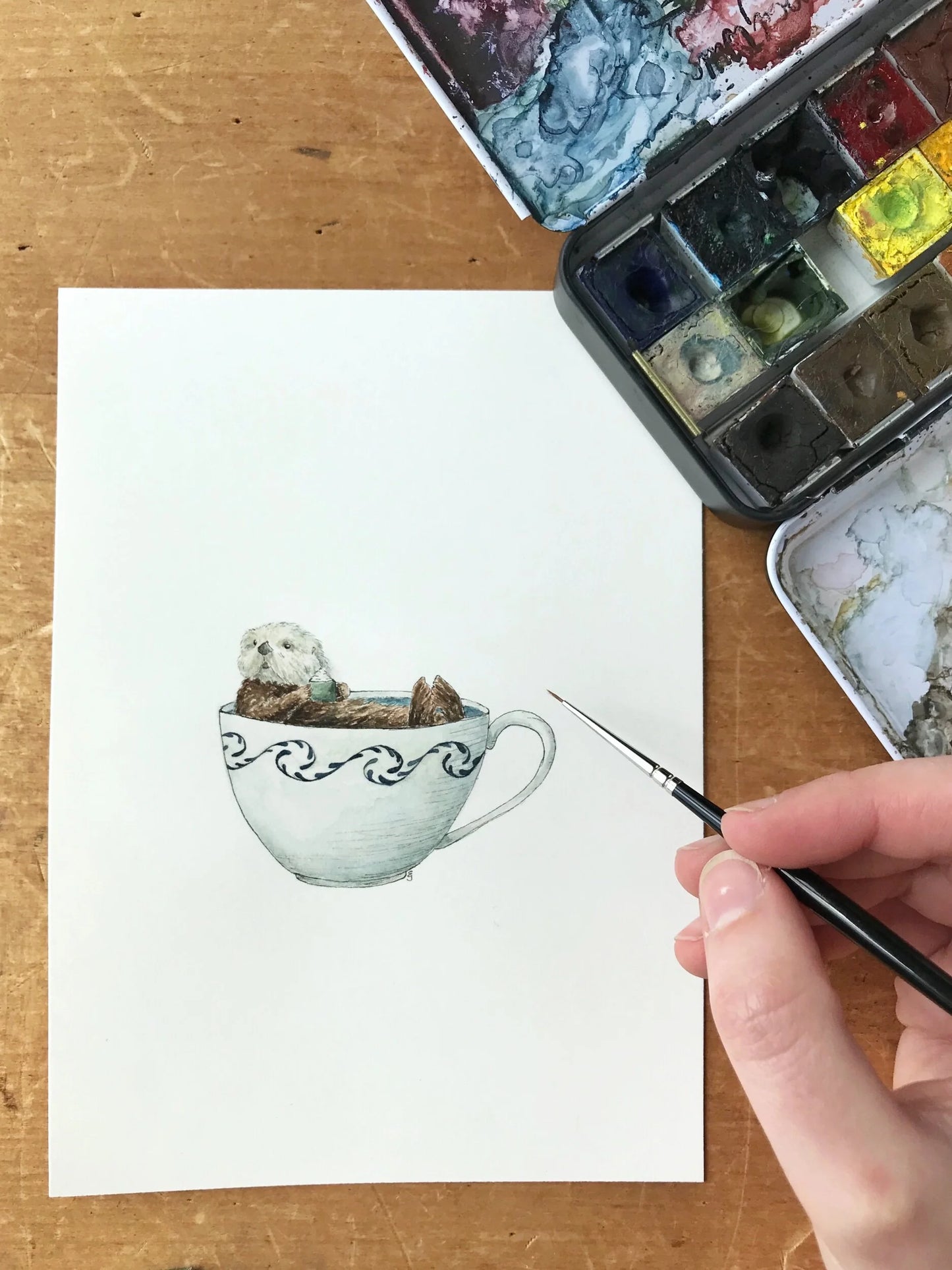 Otter in a Teacup Giclée Print