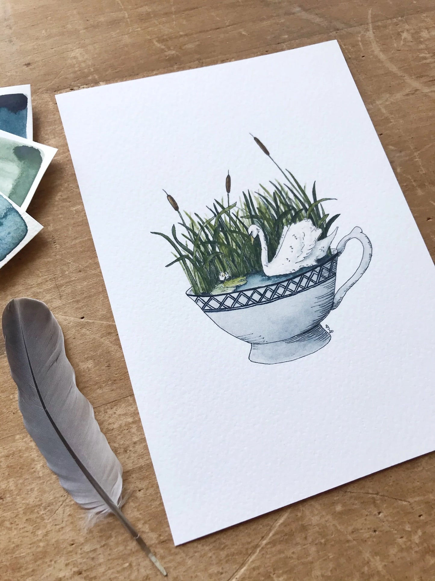Swan in a Teacup Giclée Print