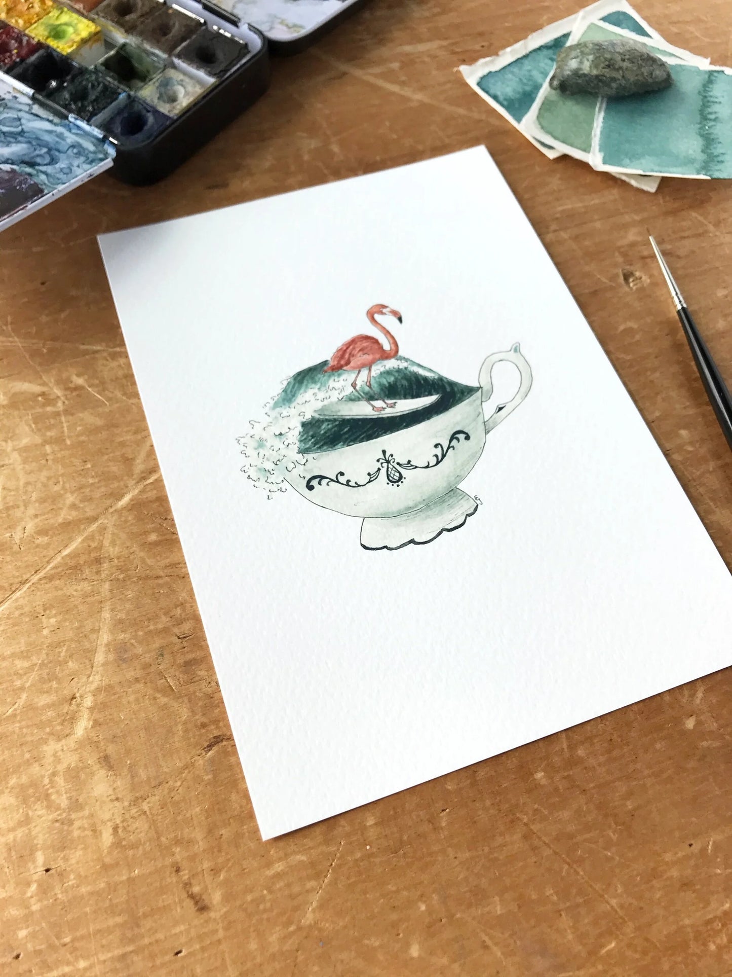 Surfing Flamingo Giclée Print