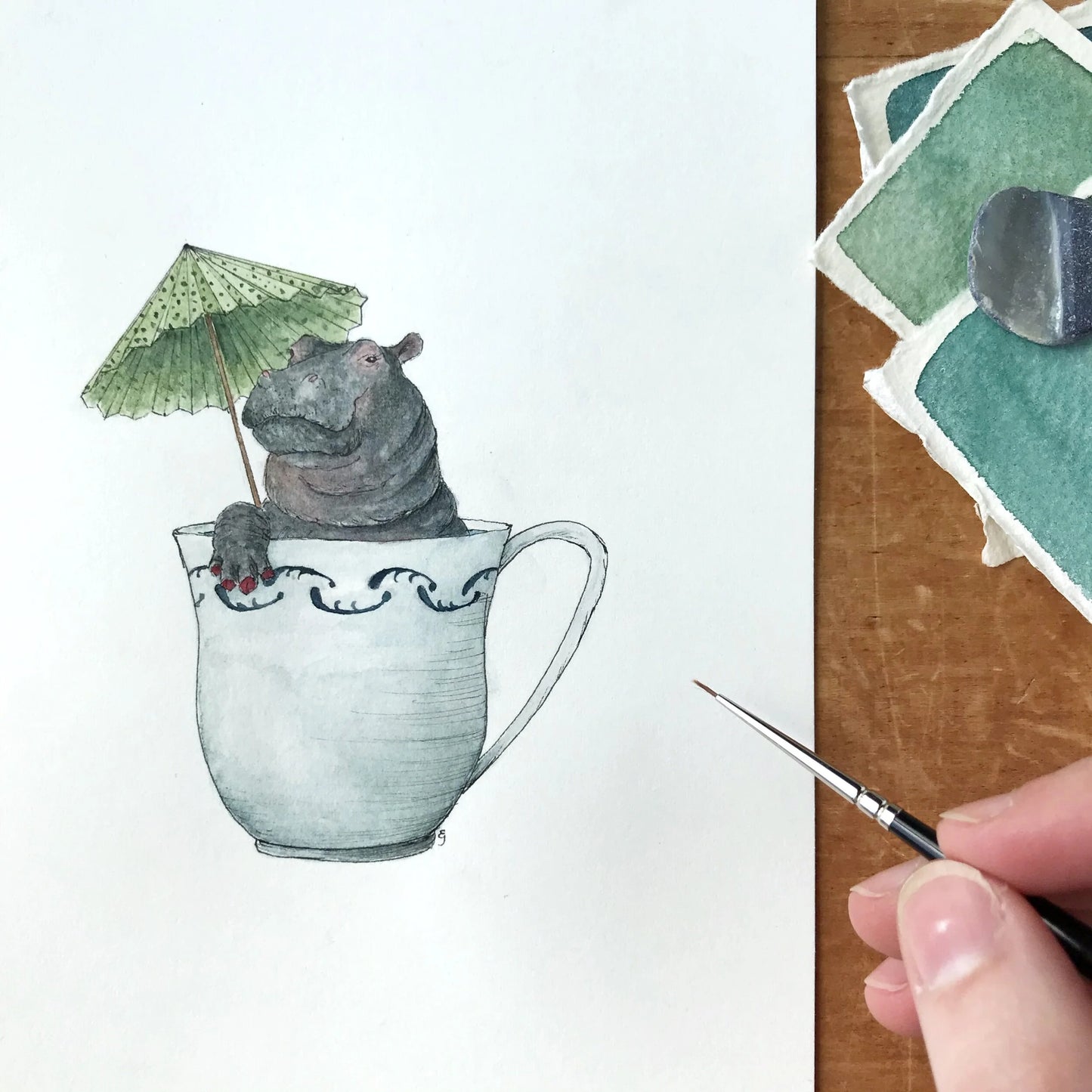 Hippo in a Teacup Giclée Print