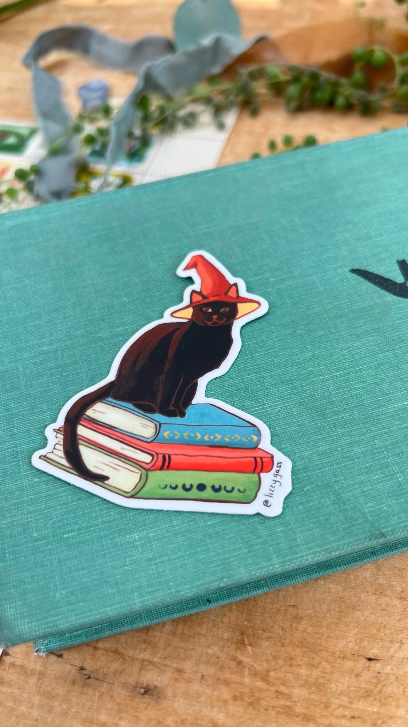 Black Cat and Books Sticker