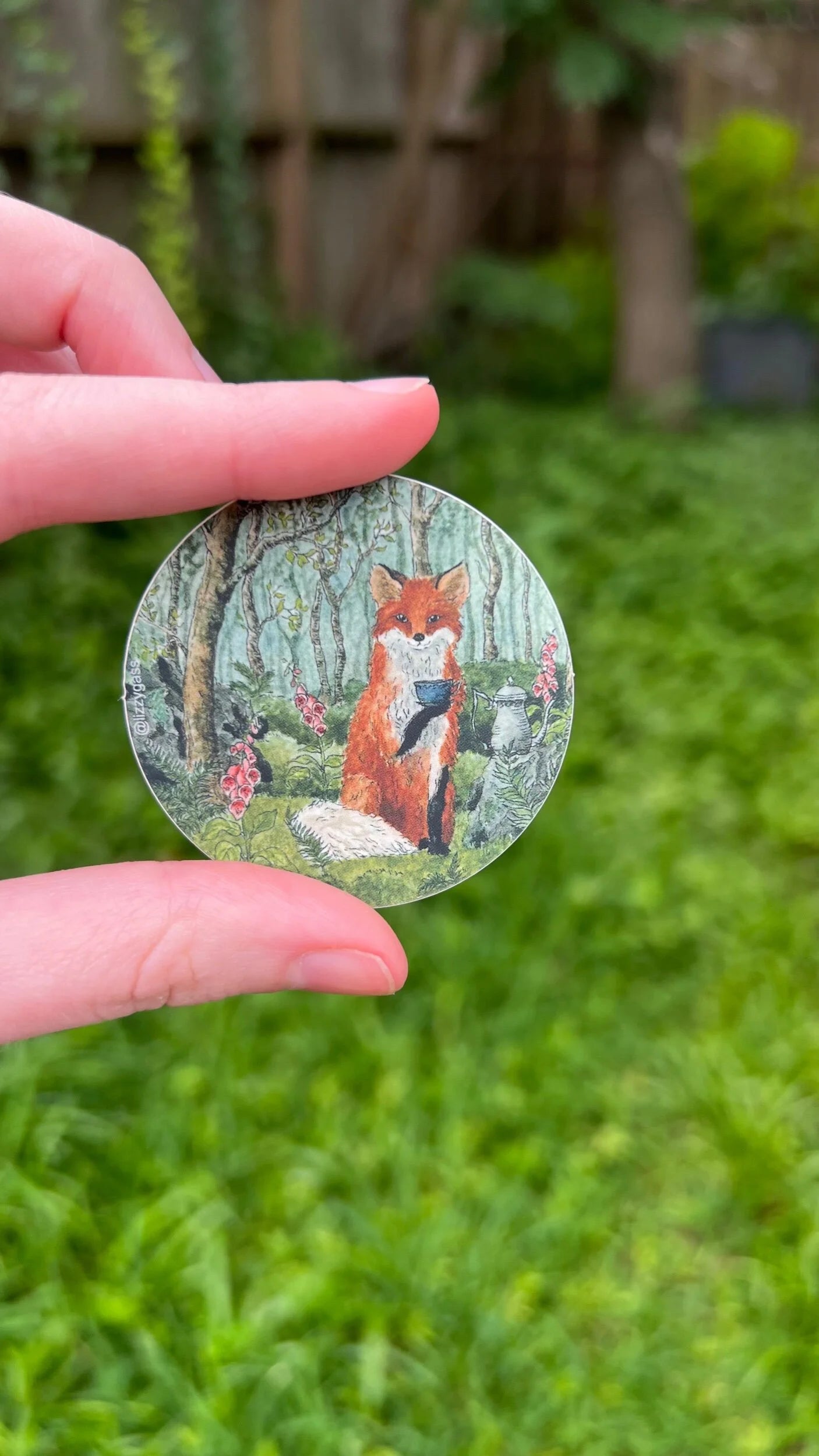 Fox and Foxgloves Sticker