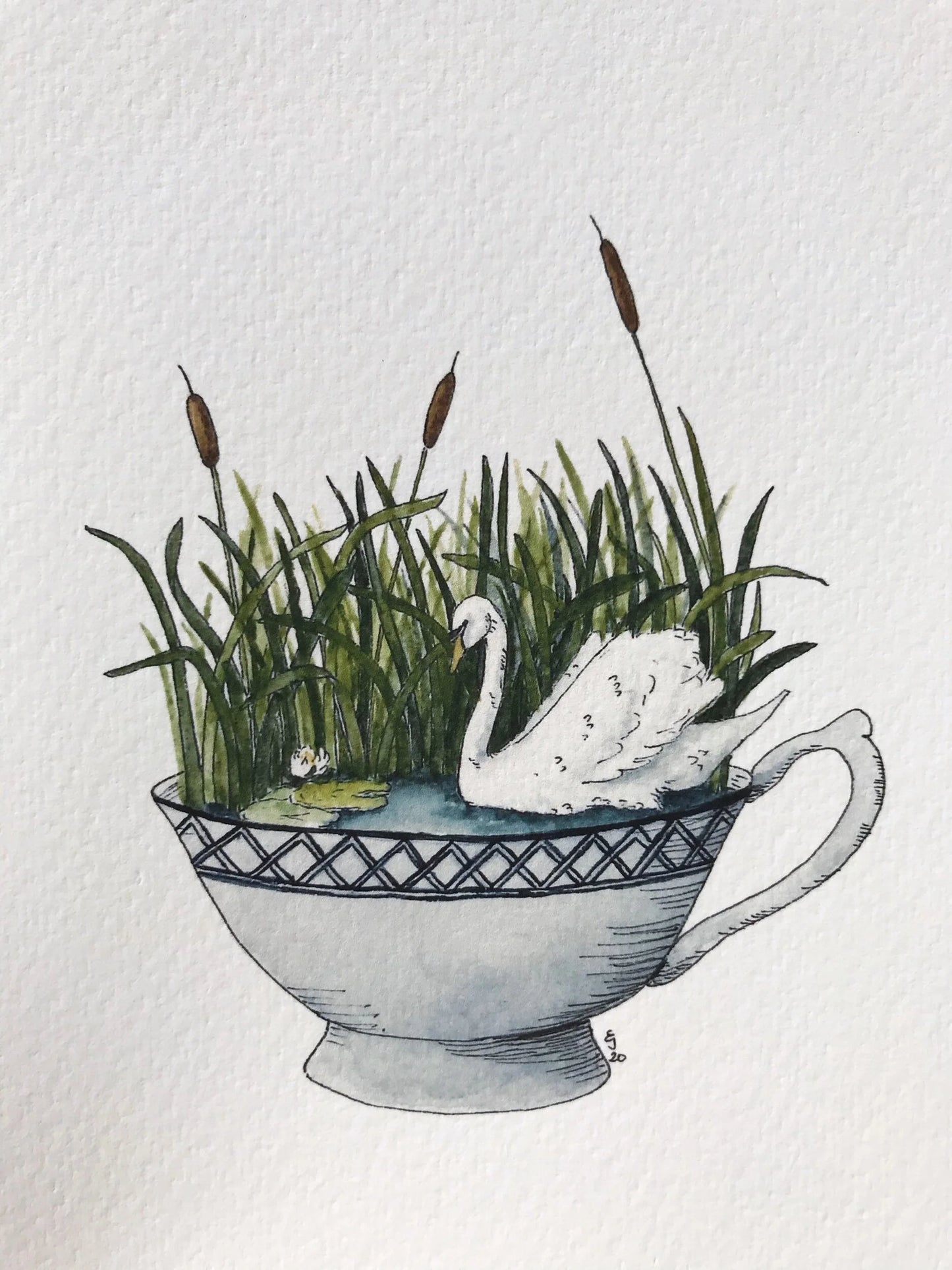Swan in a Teacup Giclée Print