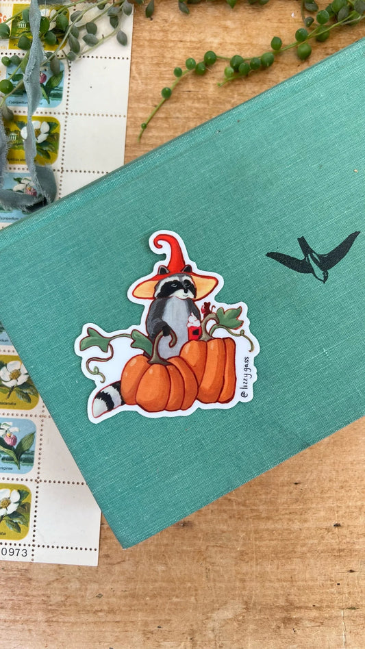 Raccoon and Pumpkins Sticker