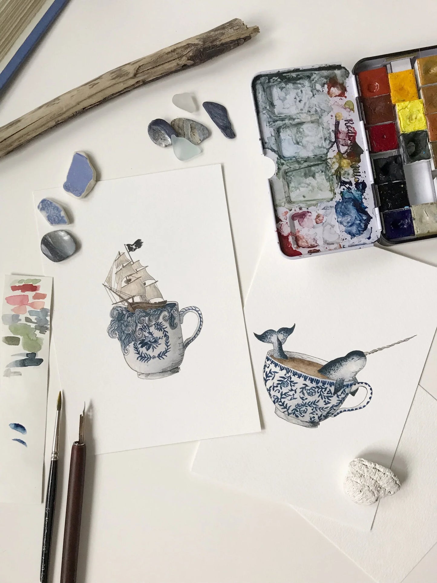 Nautical Teacup Giclée Print Pair