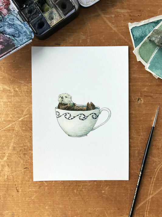 Otter in a Teacup Giclée Print