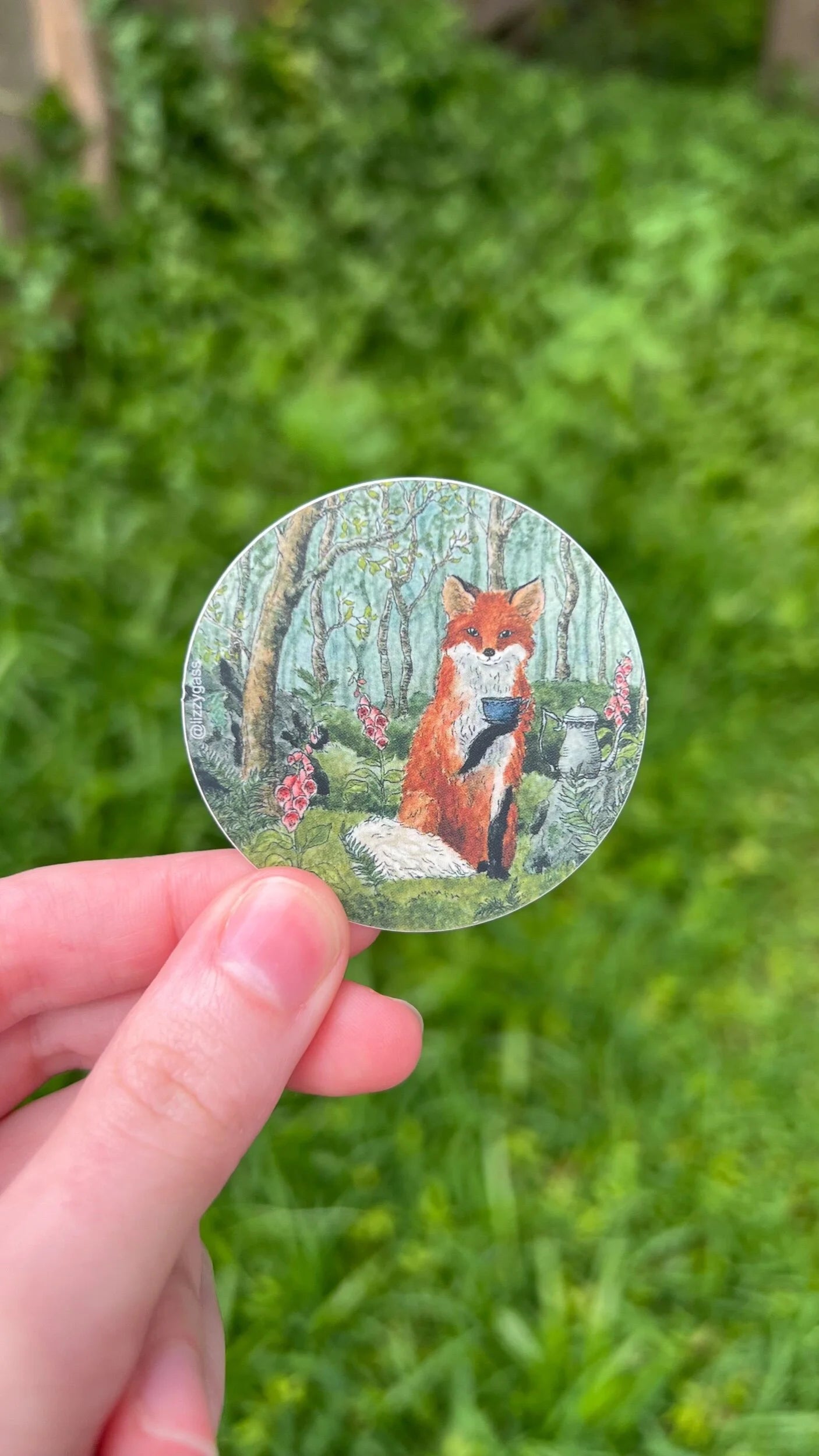Fox and Foxgloves Sticker