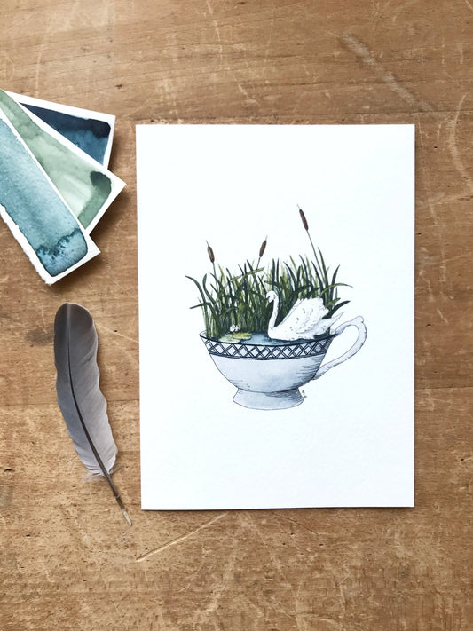 Swan in a Teacup Giclée Print