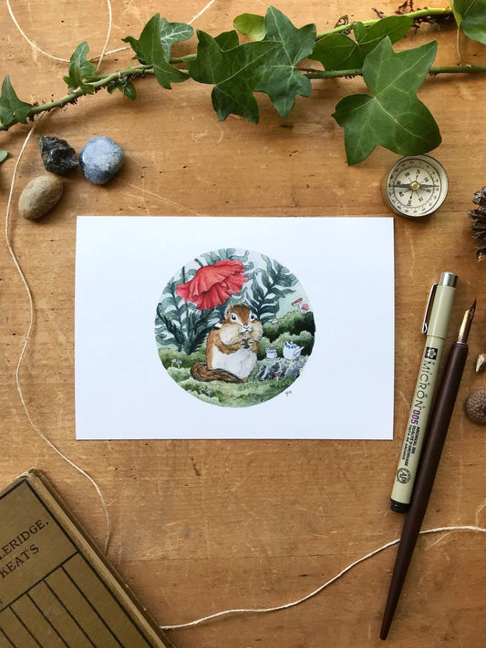 Chipmunk + Poppy Giclée Print