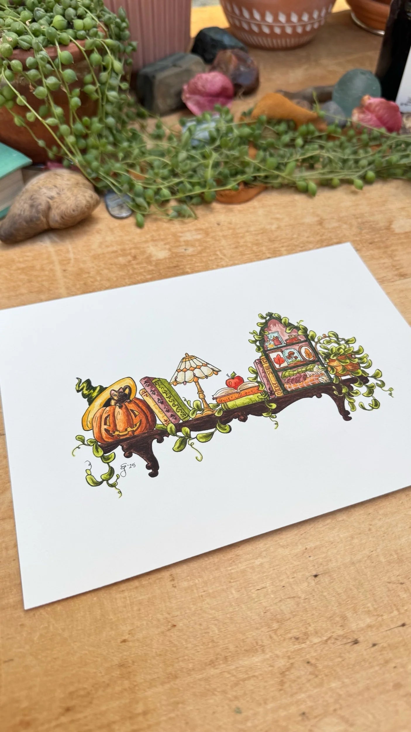 Original Mini Autumn Witch's Shelf Illustration