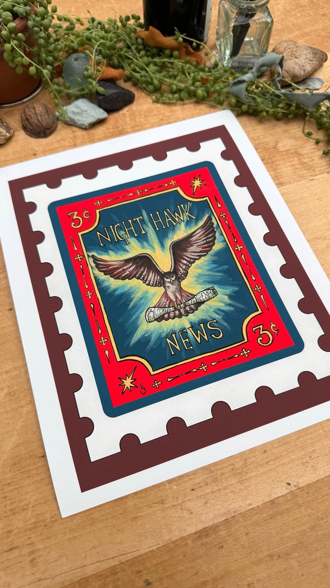 Night Hawk News Stamp Print