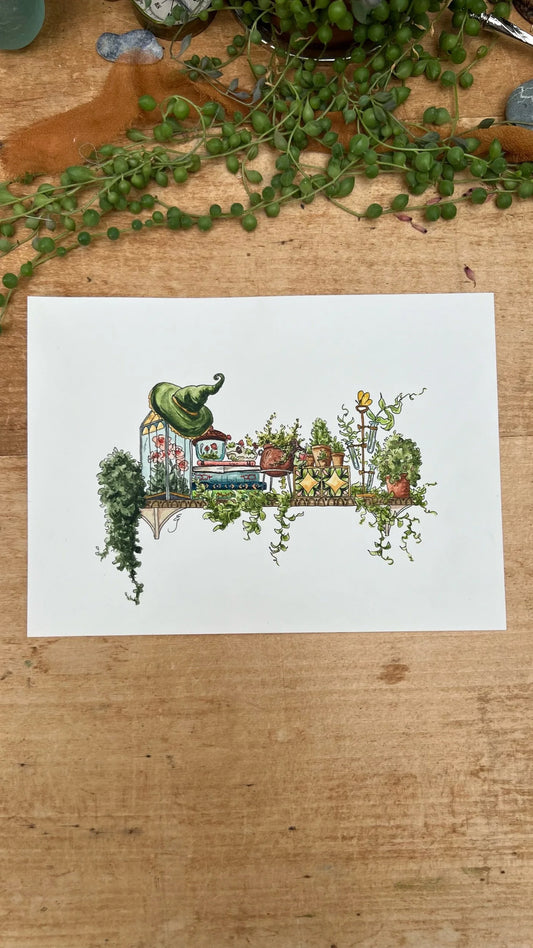 Original Mini Garden Witch's Shelf Illustration