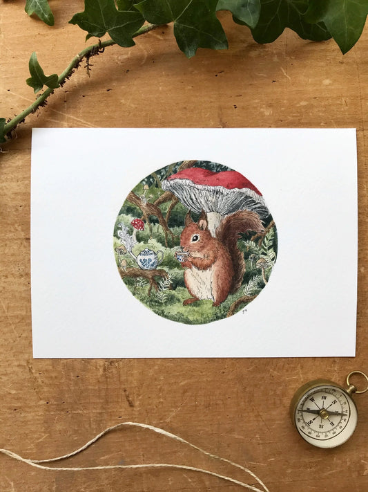Squirrel and Red Mushroom Giclée Print
