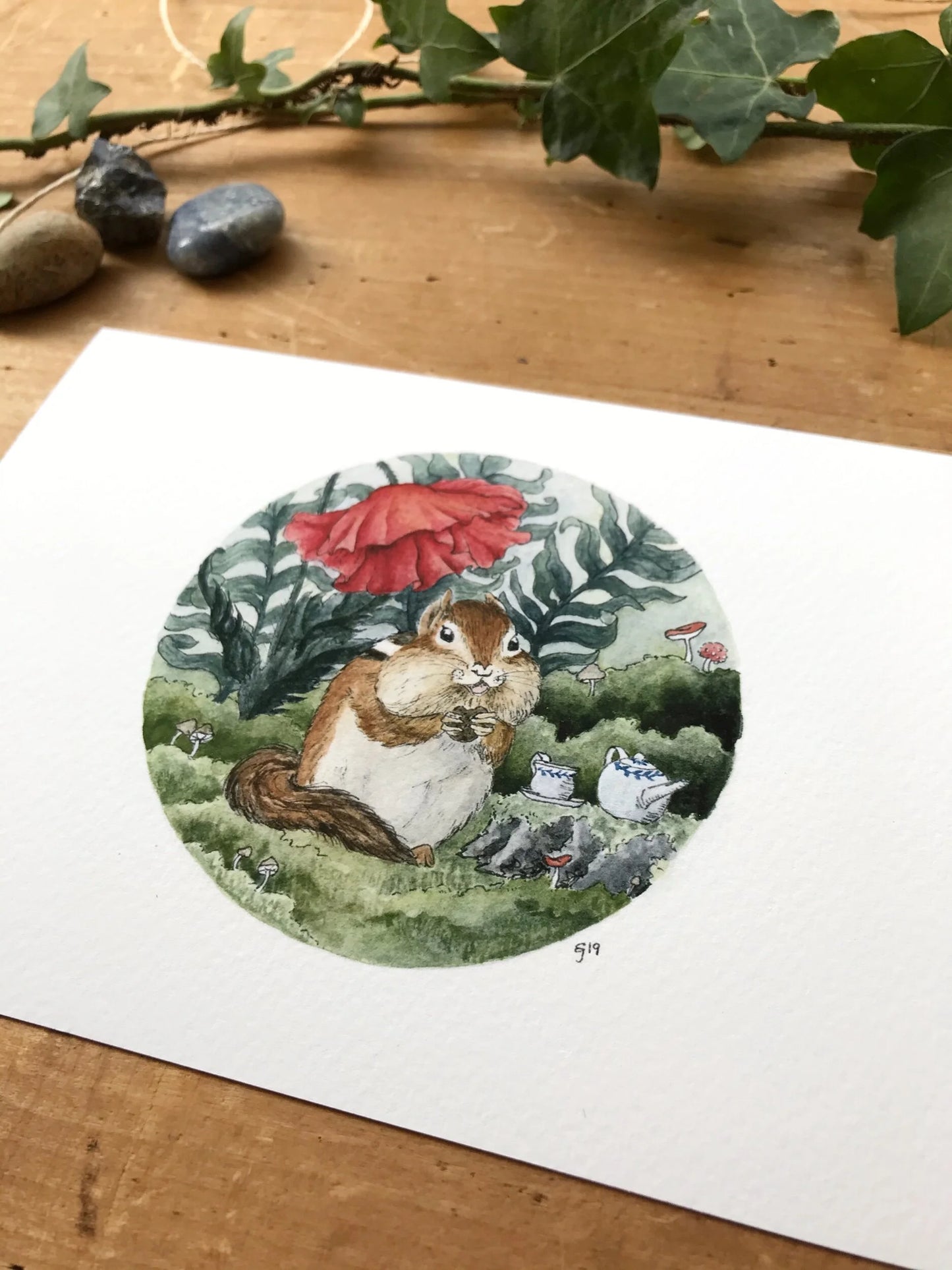 Chipmunk + Poppy Giclée Print