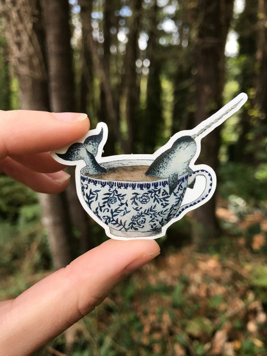 Narwhal in a Teacup Sticker