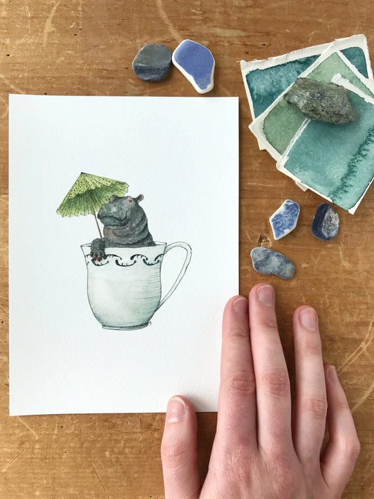 Hippo in a Teacup Giclée Print