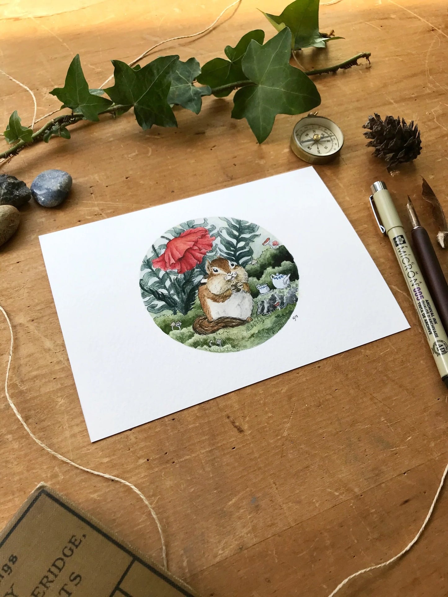 Chipmunk + Poppy Giclée Print
