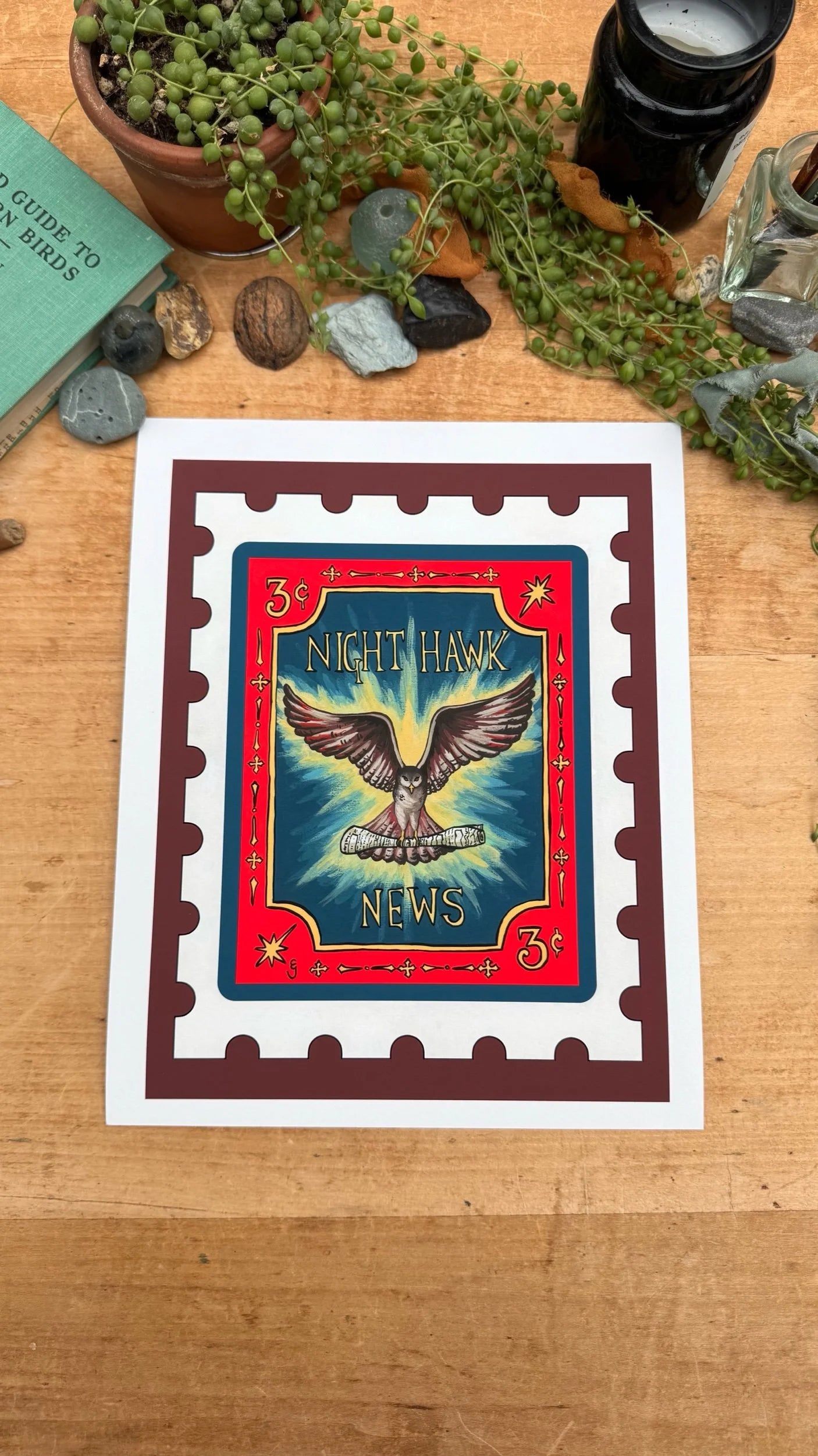 Night Hawk News Stamp Print