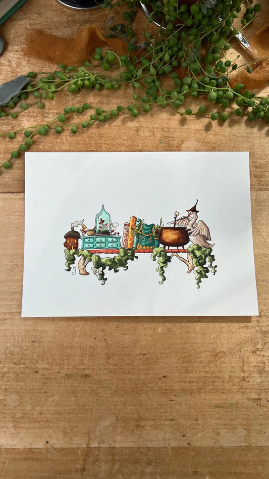Original Mini Fairy Witch's Shelf Illustration
