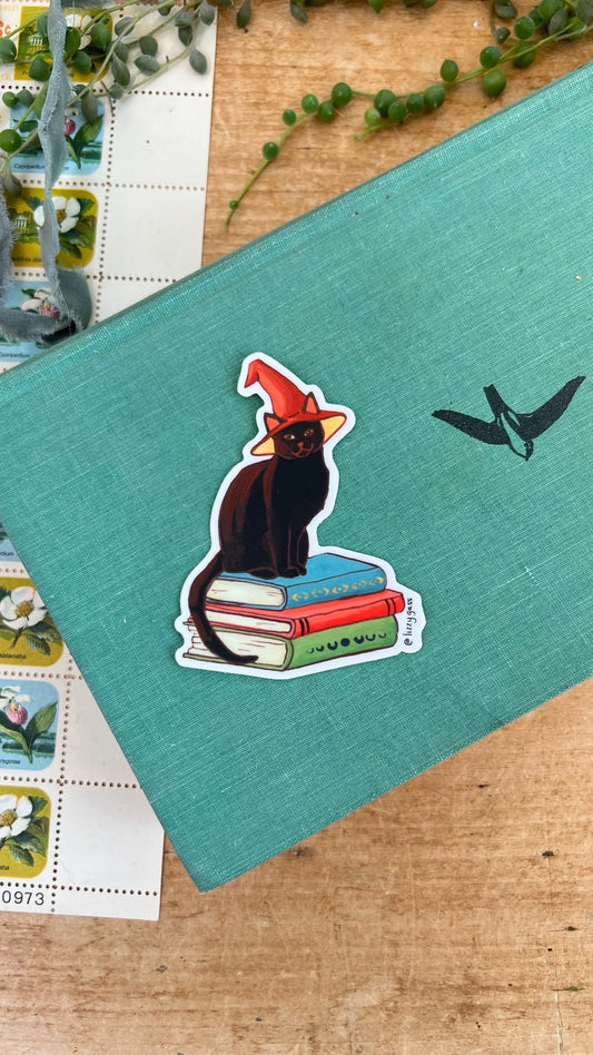 Black Cat and Books Sticker