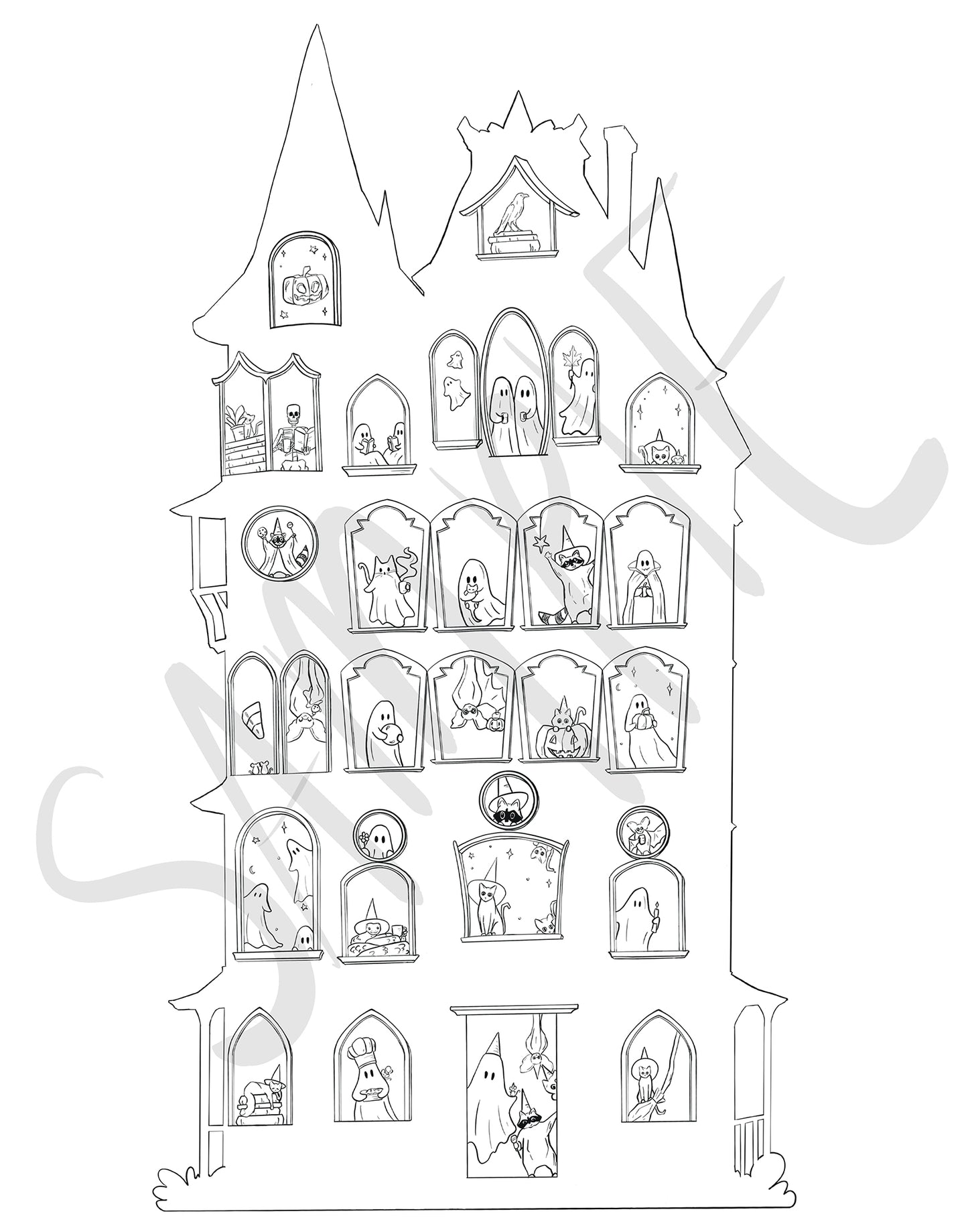 Haunted Halloween Advent Calendar Kit - LINE ART Version
