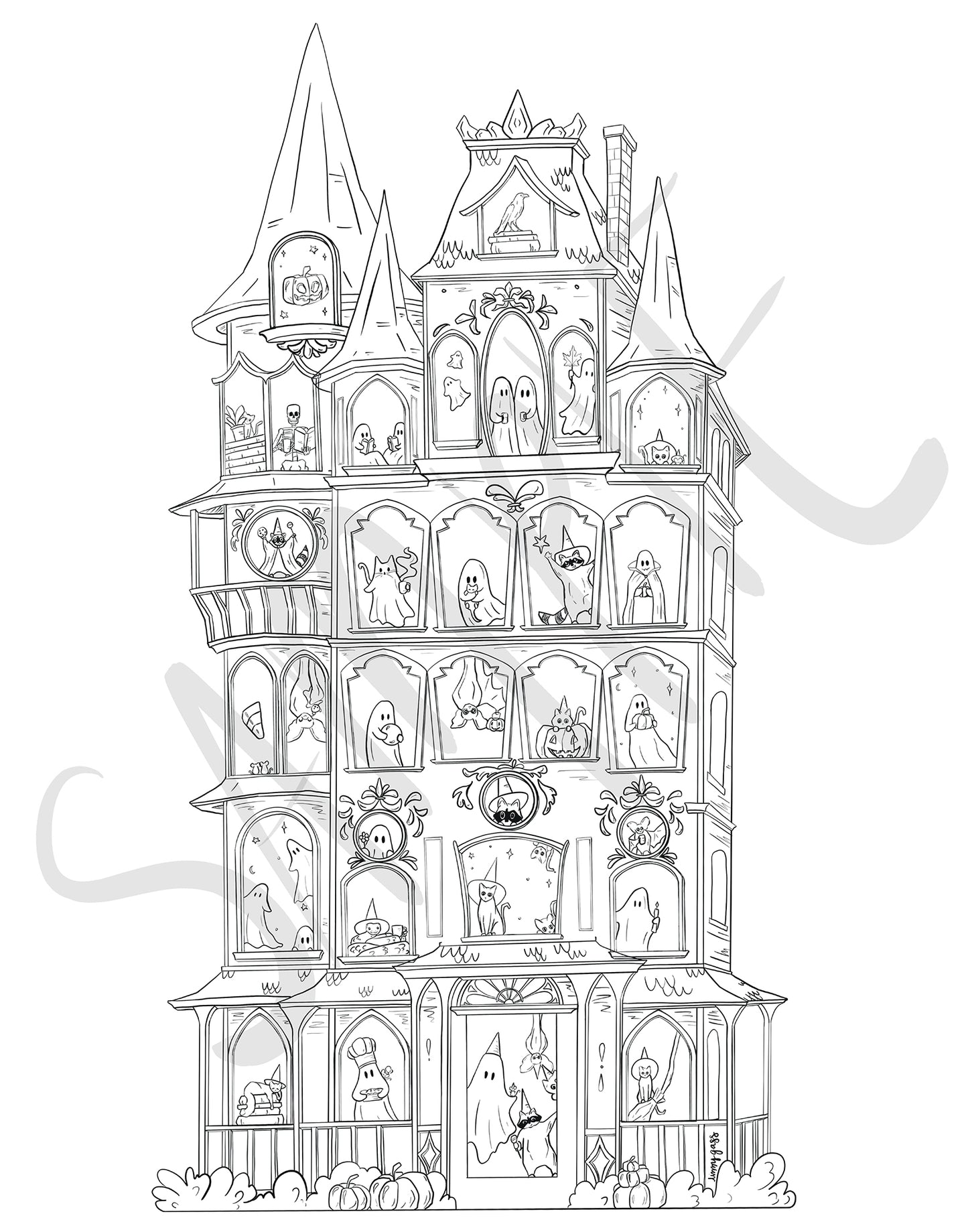 Haunted Halloween Advent Calendar Coloring Page