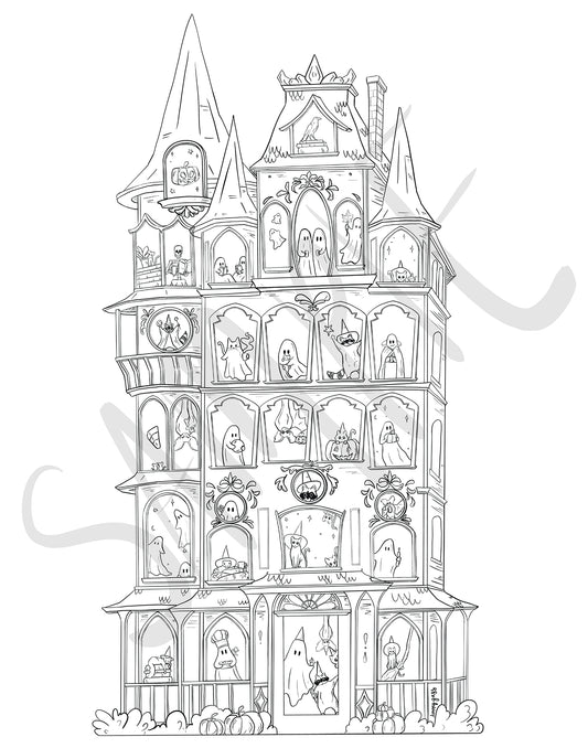 Haunted Halloween Advent Calendar Coloring Page