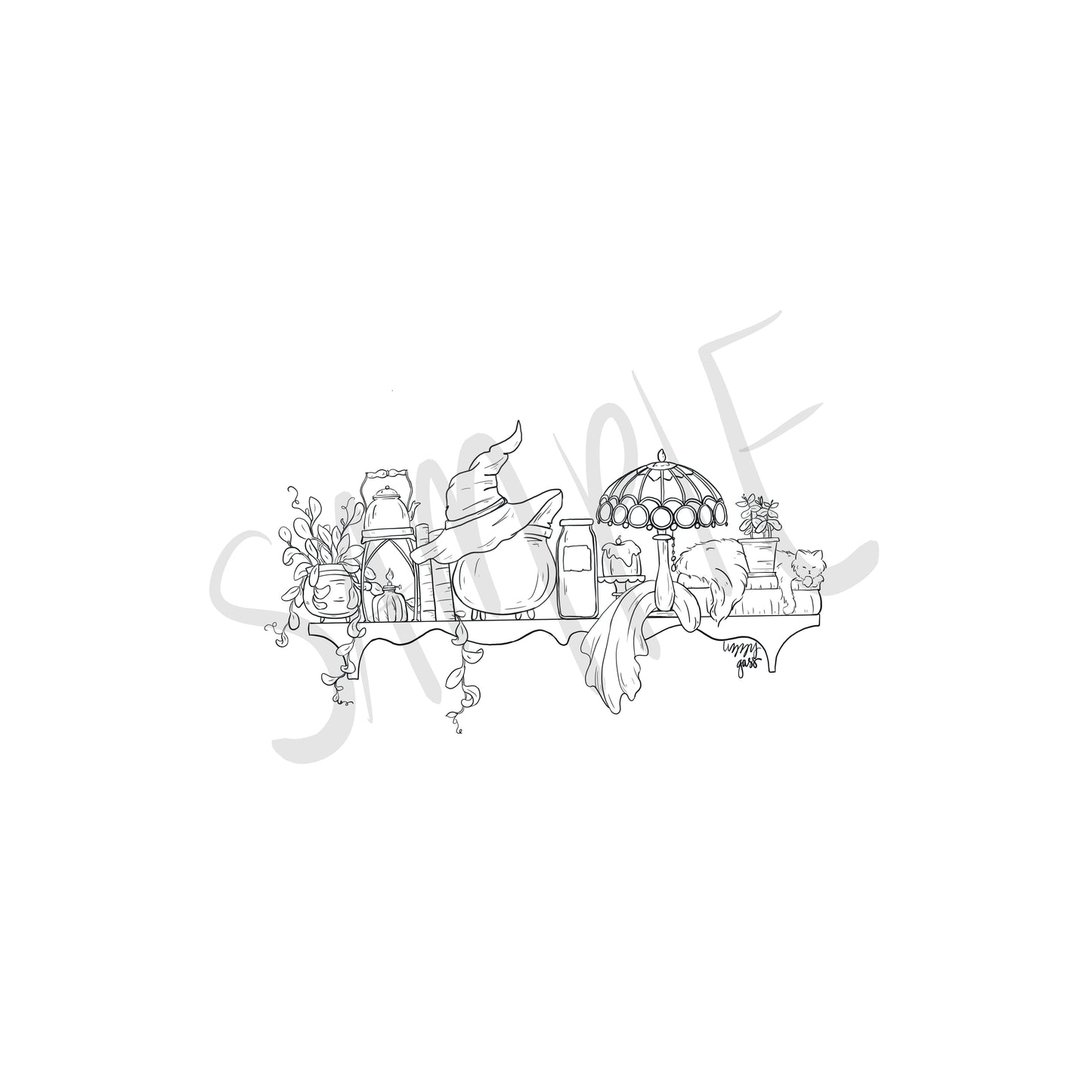 The Kitchen Witch's Shelf Coloring Page