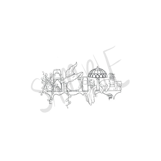 The Kitchen Witch's Shelf Coloring Page