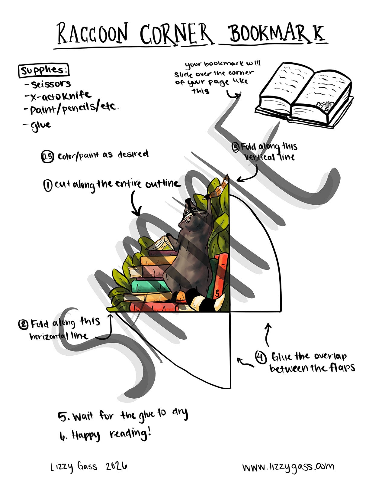 Raccoon Bookmark Digital Download Kit