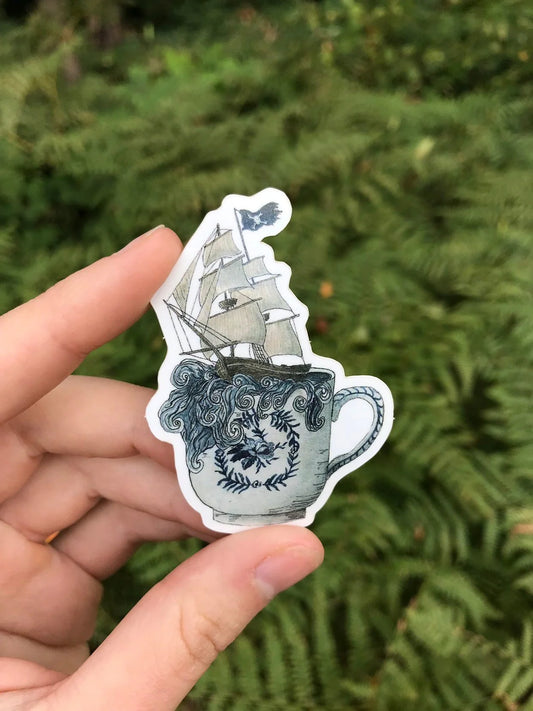 Pirate Ship in a Stormy Teacup Sticker