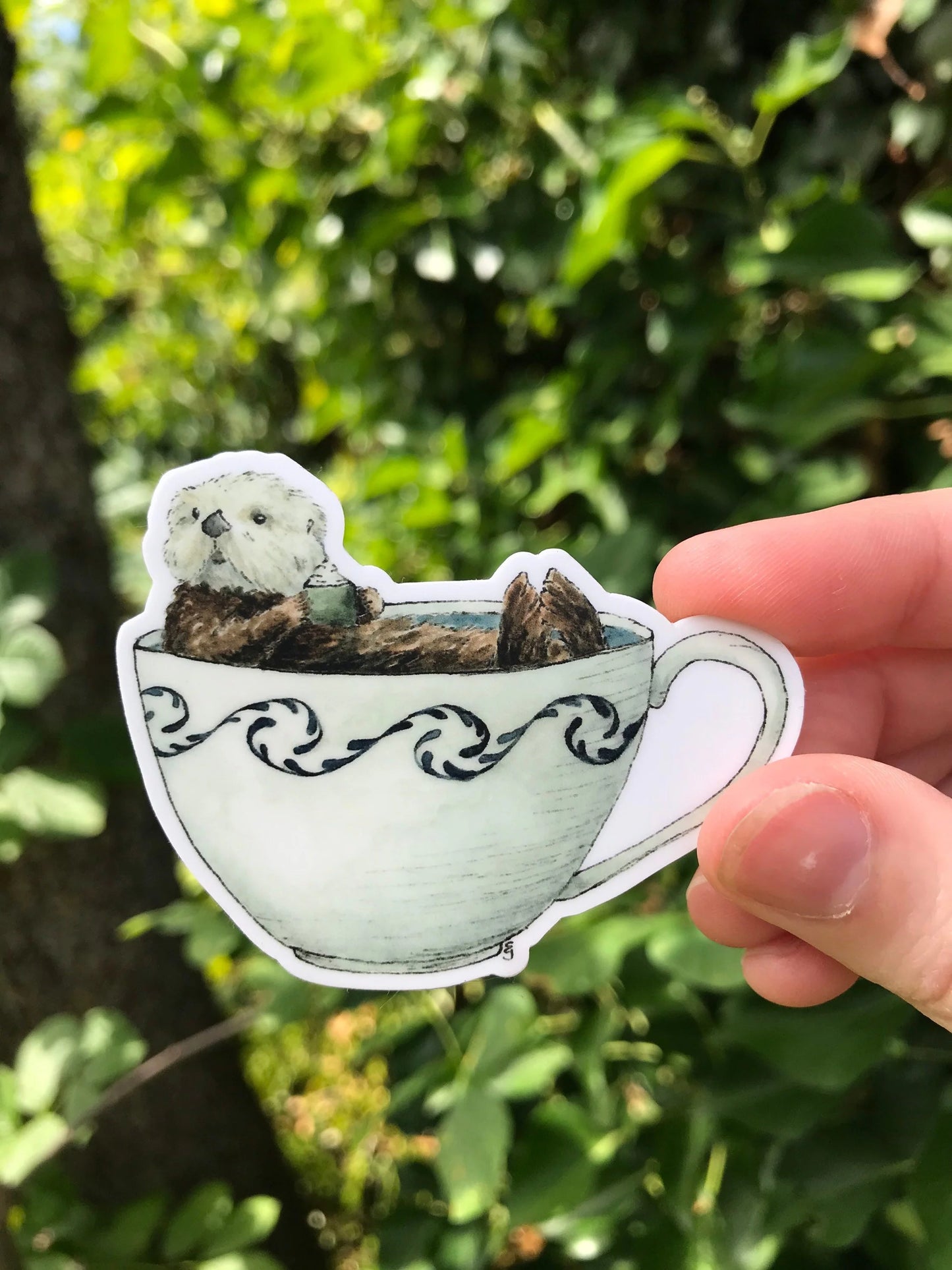 Otter in a Teacup Vinyl Sticker