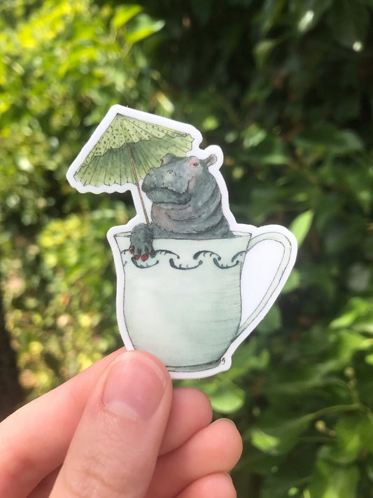 Hippo in a Teacup Sticker