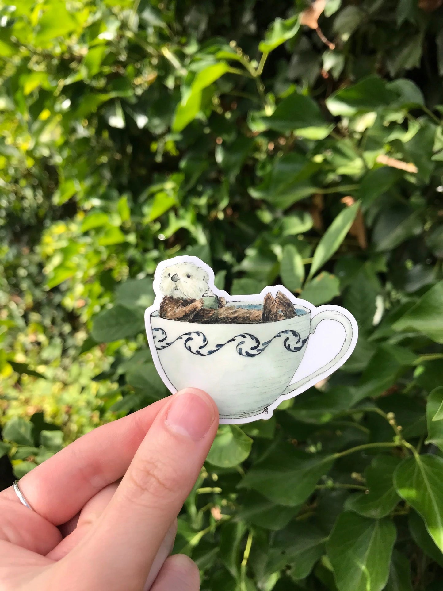 Otter in a Teacup Vinyl Sticker