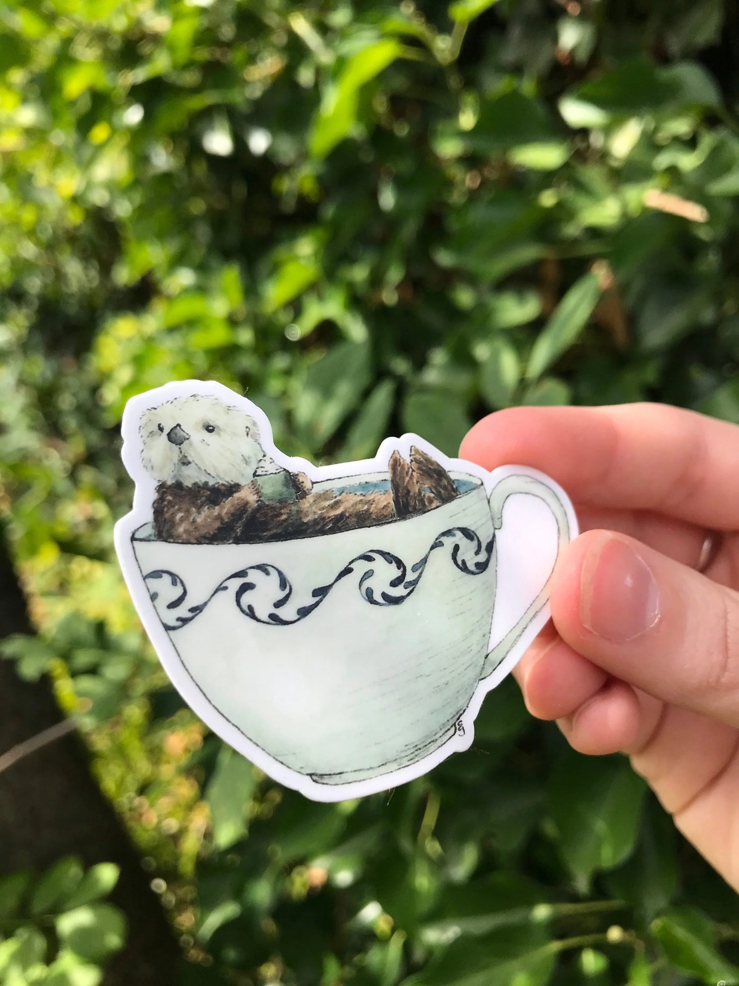 Otter in a Teacup Vinyl Sticker