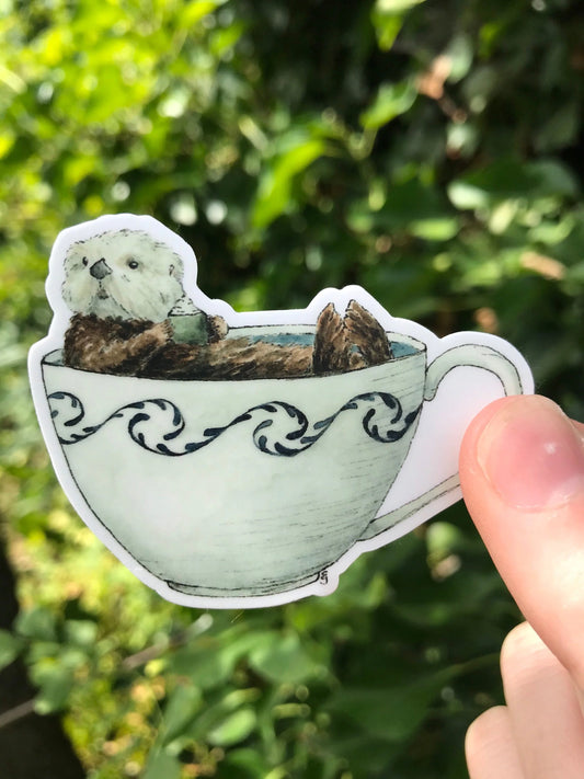 Otter in a Teacup Vinyl Sticker