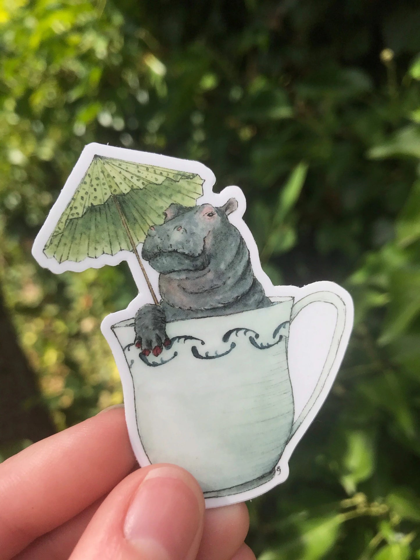 Hippo in a Teacup Sticker