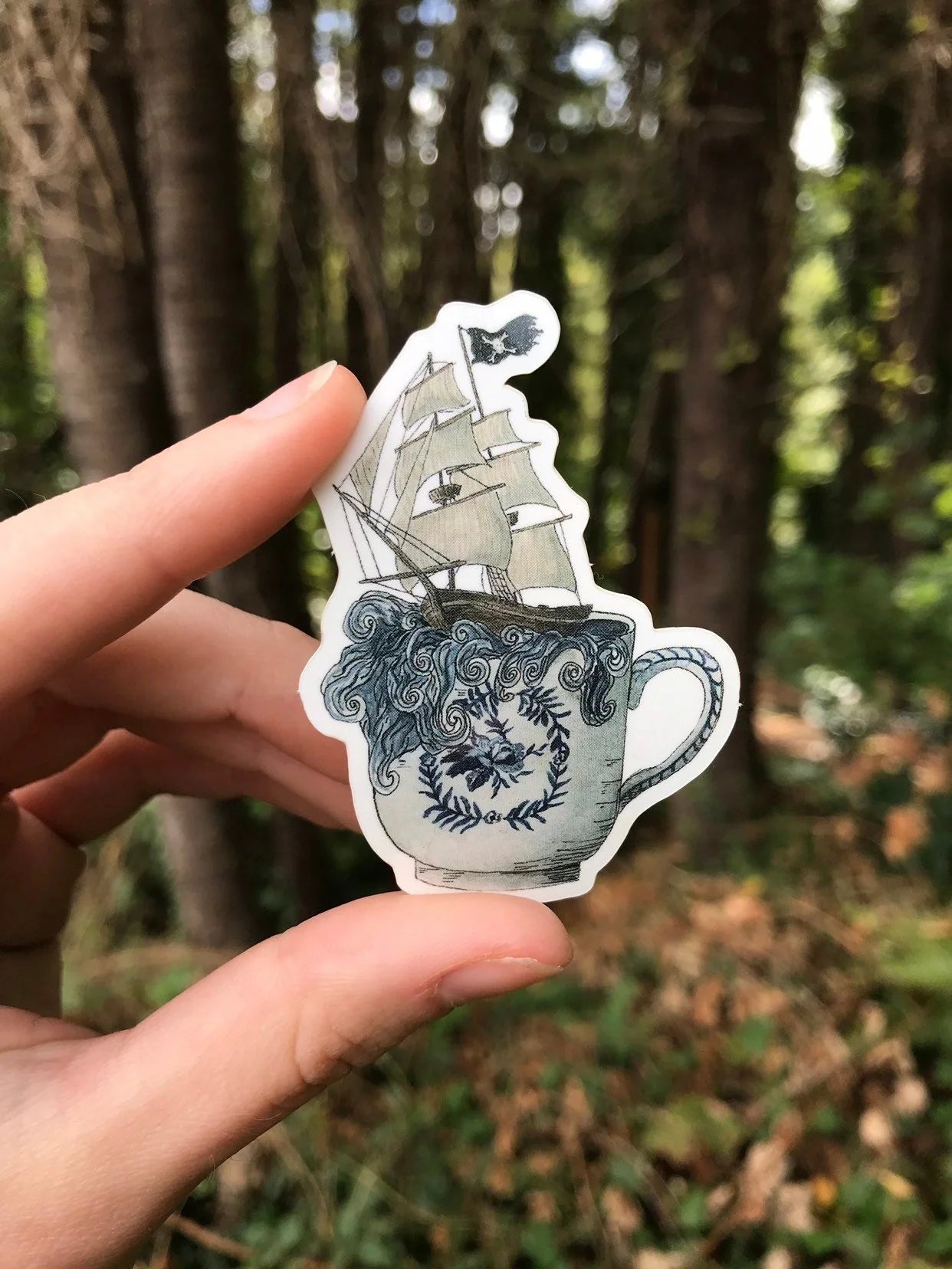 Pirate Ship in a Stormy Teacup Sticker