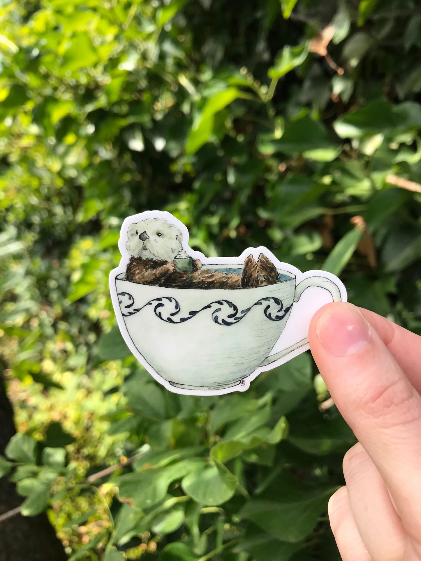 Otter in a Teacup Vinyl Sticker
