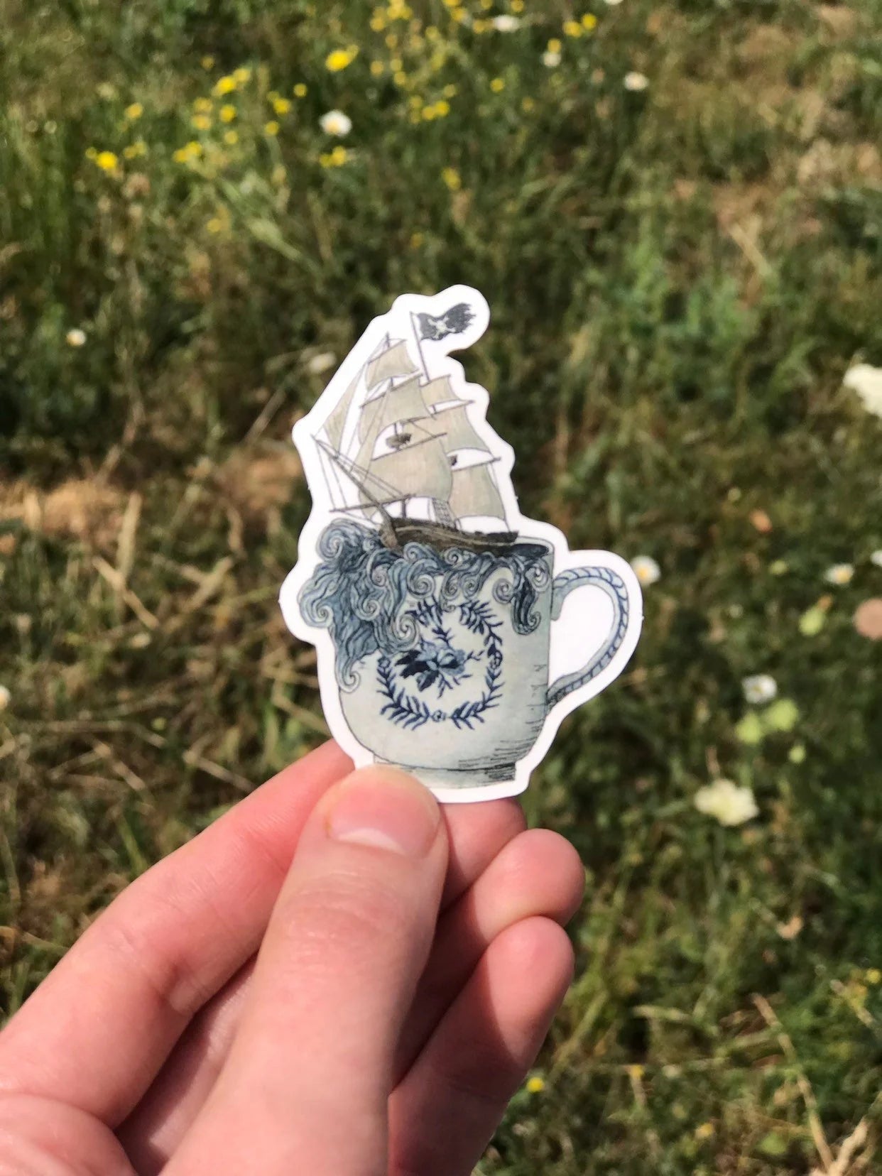 Pirate Ship in a Stormy Teacup Sticker