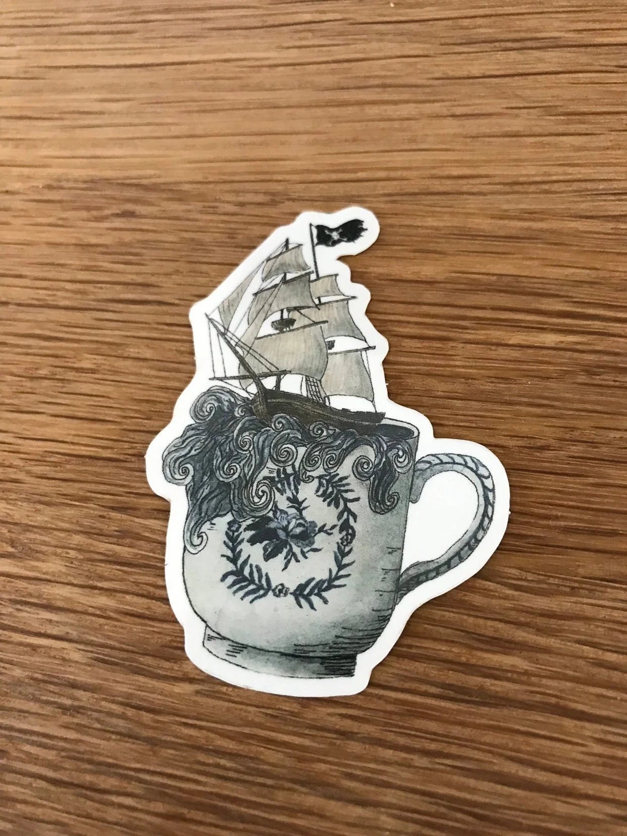 Pirate Ship in a Stormy Teacup Sticker