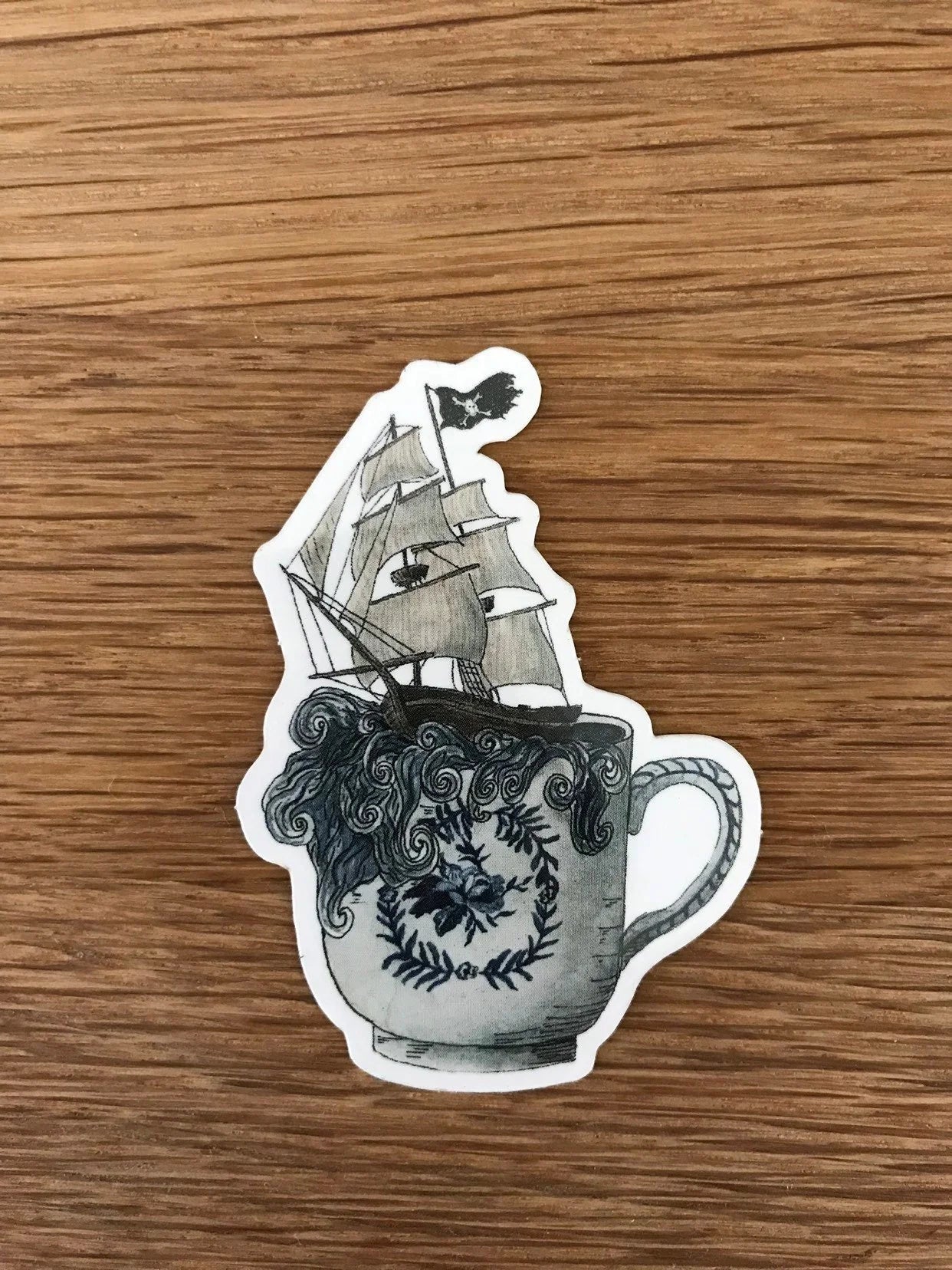 Pirate Ship in a Stormy Teacup Sticker